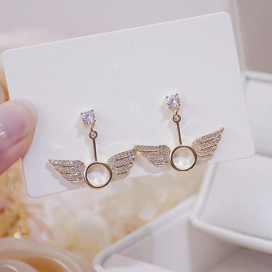 14k Gold Crystal Angel Wing Earrings