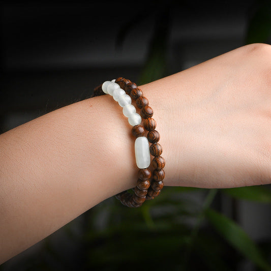 Sandalwood wood & Emerald Jade Stone Bracelet