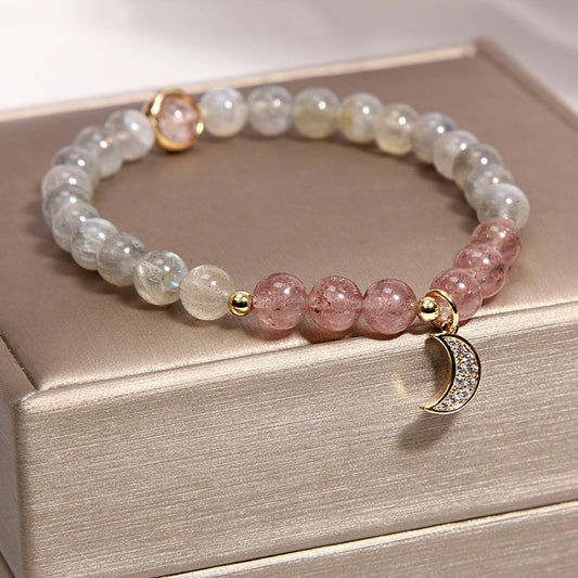 Moon • Strawberry Crystal Grey Moonstone Bracelet