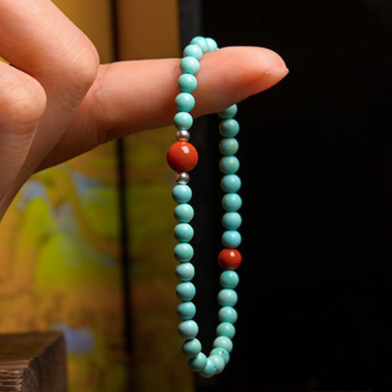 Natural Turquoise & Red Agate Bracelet