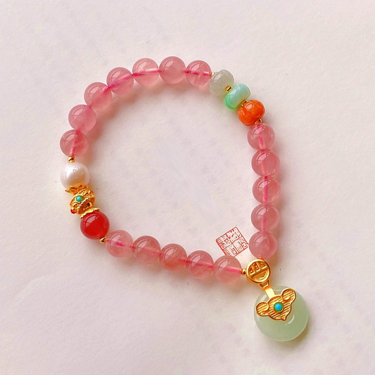 Lucky clasp • Pink crystal jade bracelet