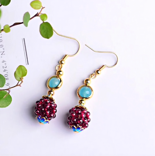 Natural Garnet Stone Blackberry Earrings