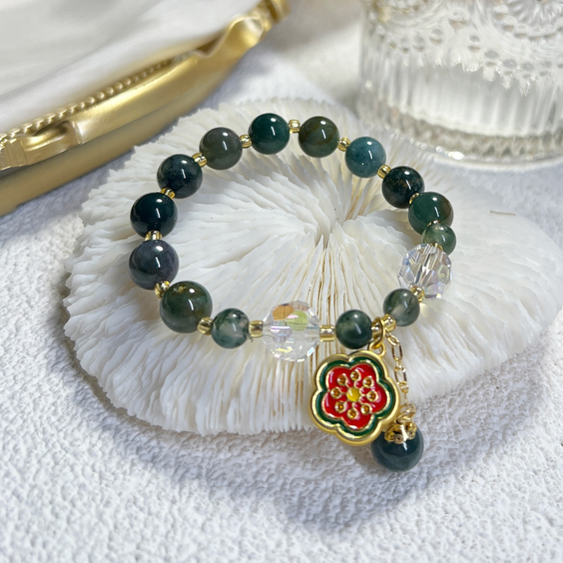 Sun flowers • Natural green agate bracelet