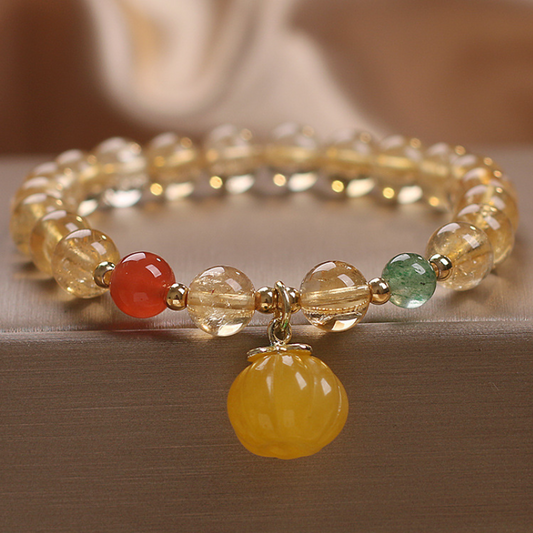 Natural Citrine & Jade Stone Pumpkin Bracelet