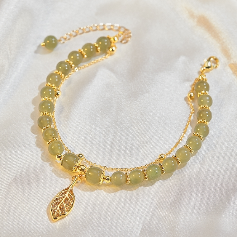 Lucky Leaf • Emerald Jade stone bracelet