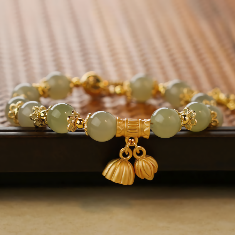 Lucky Lotus • Emerald Jade stone bracelet