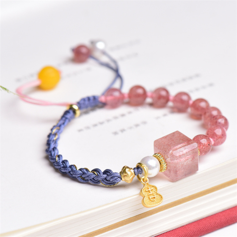 Strawberry Crystal Braided Rope Bracelet