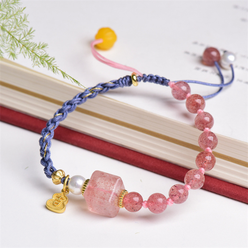 Strawberry Crystal Braided Rope Bracelet
