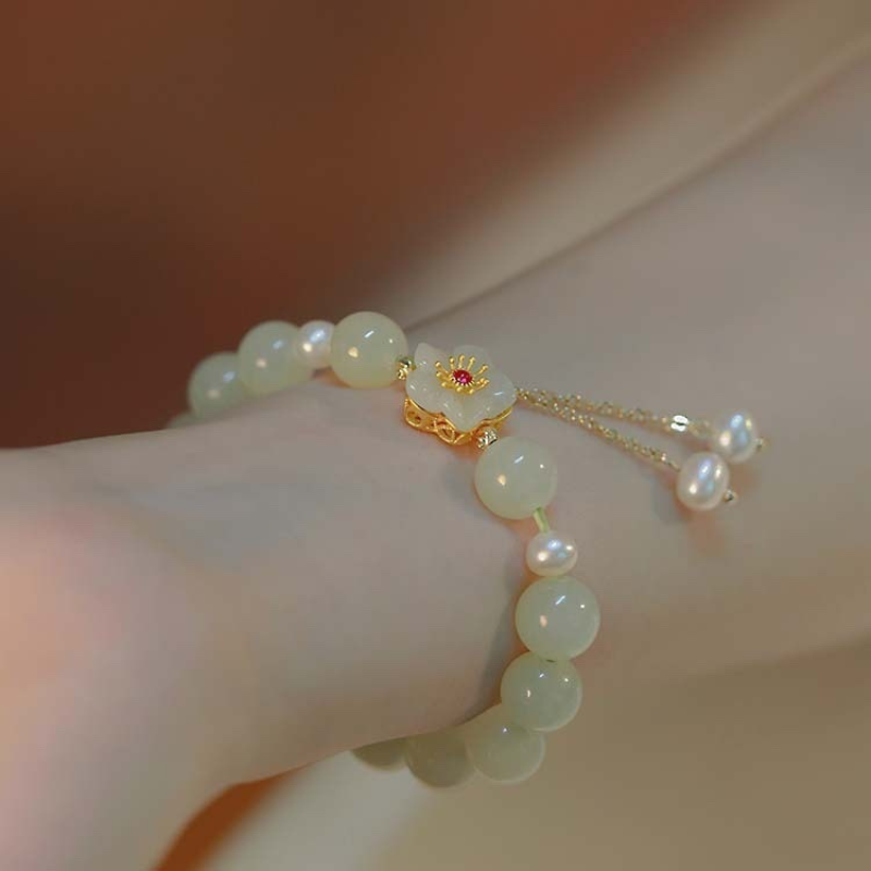 Sun flowers • Emerald Jade stone bracelet