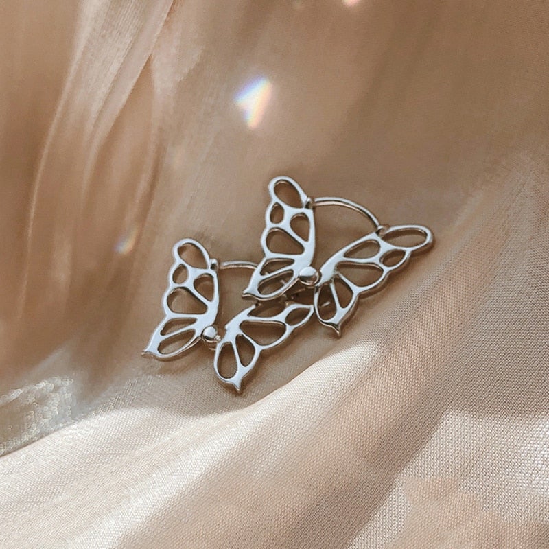 925 Sterling Silver Hollow Butterfly Earrings