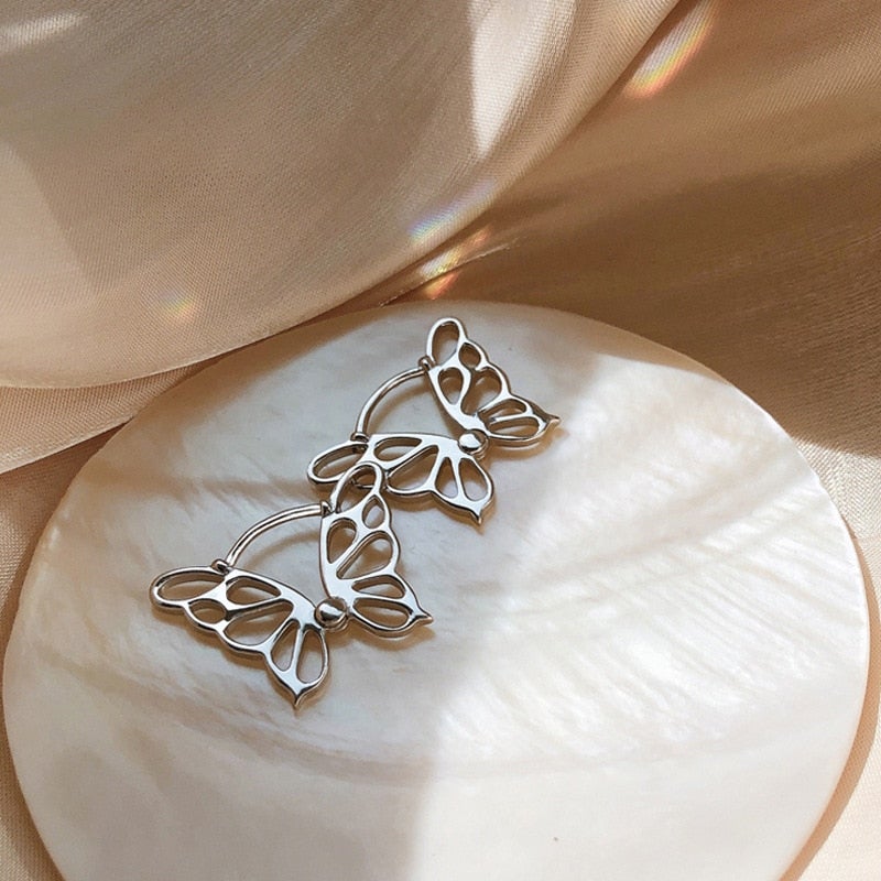 925 Sterling Silver Hollow Butterfly Earrings