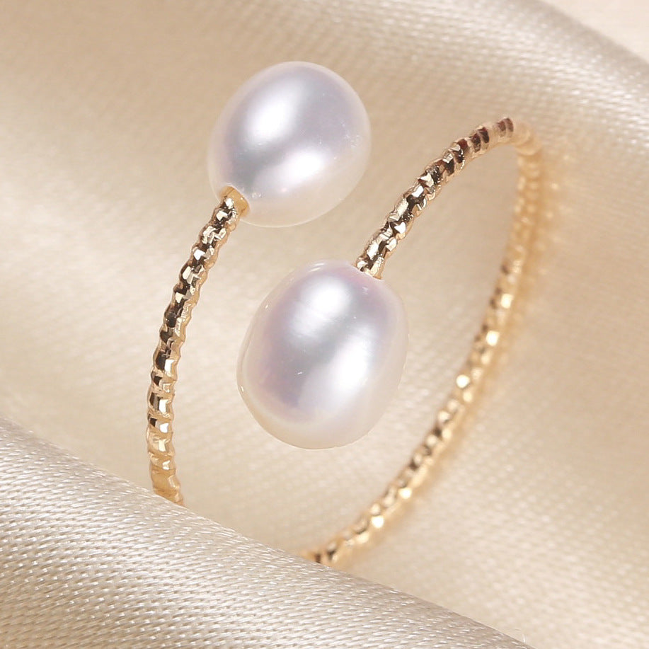 Adjustable opening freshwater pearl rice bead ring