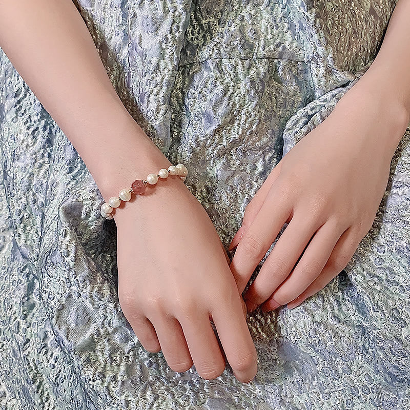 Attract lovers baroque freshwater pearl strawberry quartz bracelet
