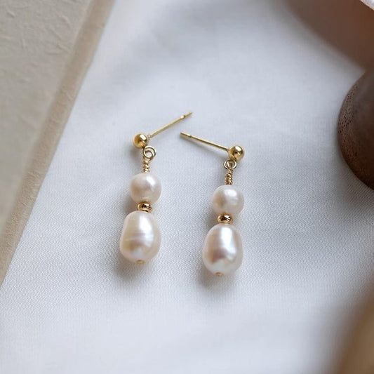 Baroque freshwater pearl 14k gold earrings
