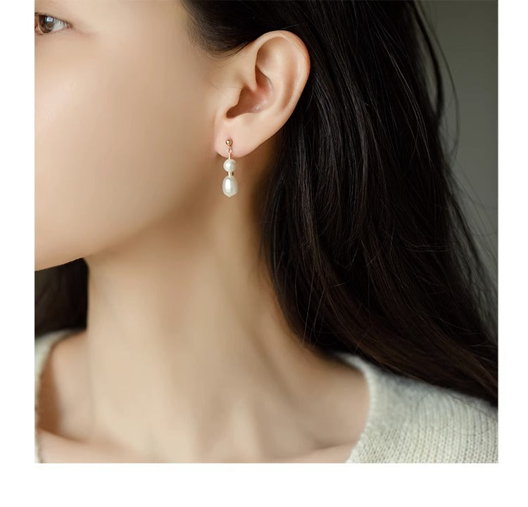 Baroque freshwater pearl 14k gold earrings