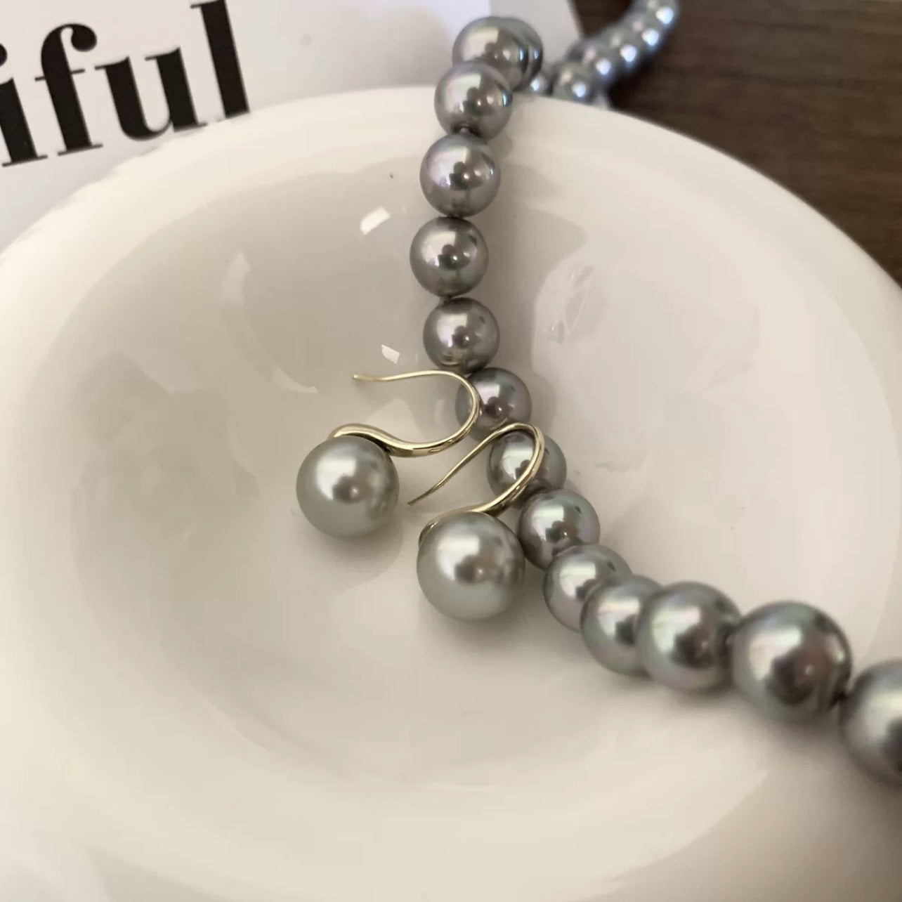 French retro pearl hoop earrings