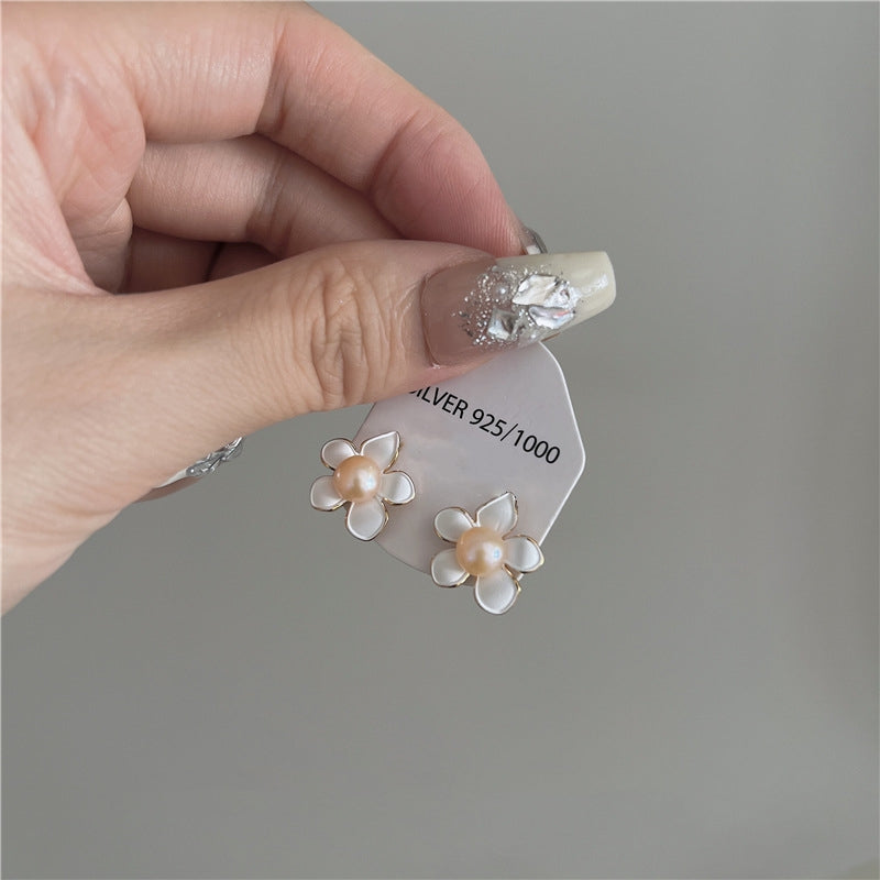 Fresh drop glazed flower freshwater pearl earrings