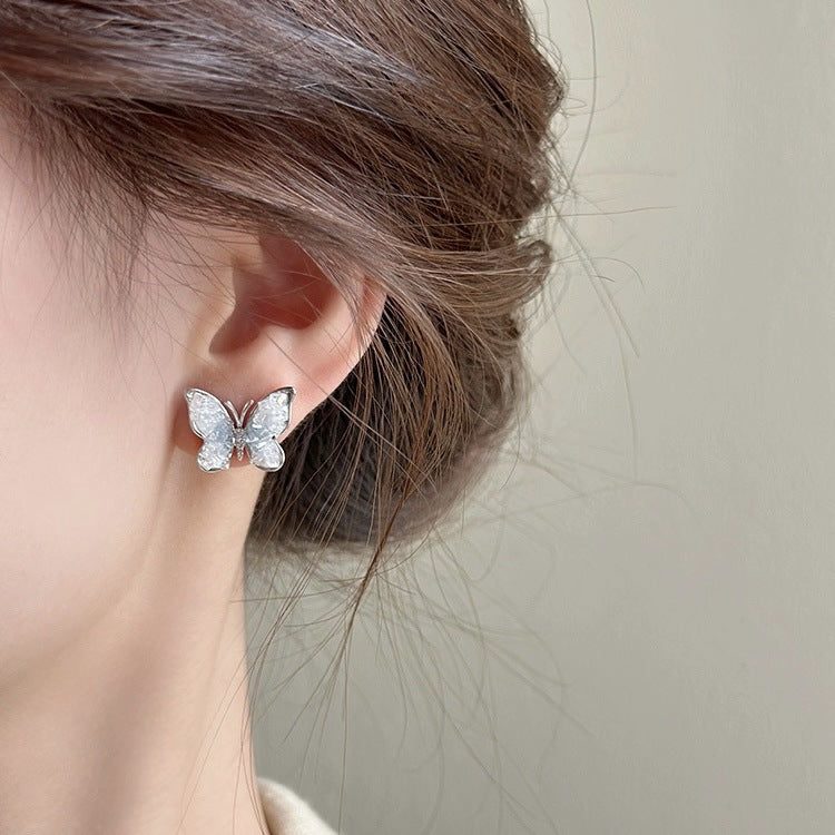 Gradient blue butterfly stud earrings
