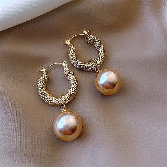 Gold & Pearl Drop Hoop Earrings
