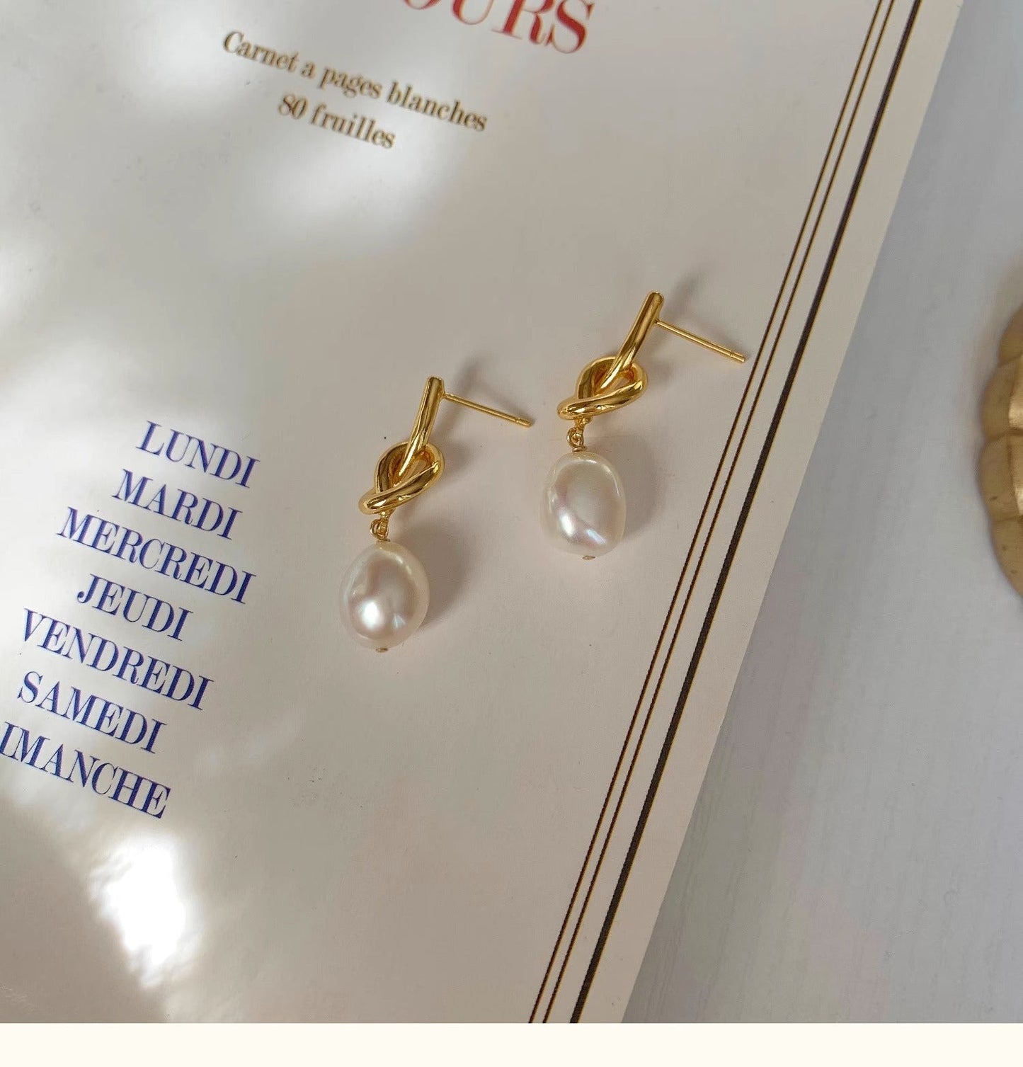Knot natural Baroque pearl 14k gold-plated earrings