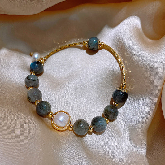 Prosperous career Moonstone baroque freshwater pearl bracelet