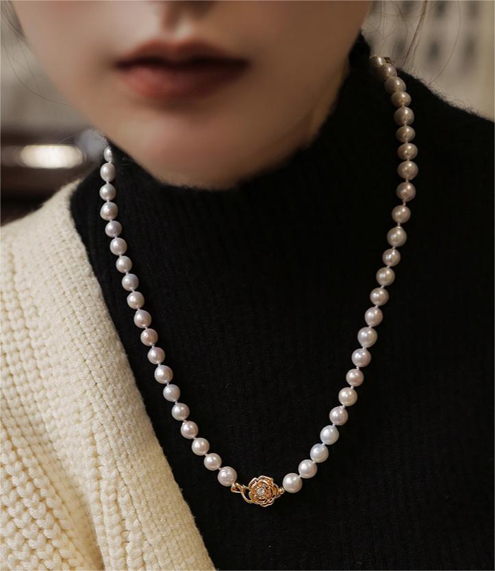 Mother Beads Pearl Sweater Chain Flower Necklace