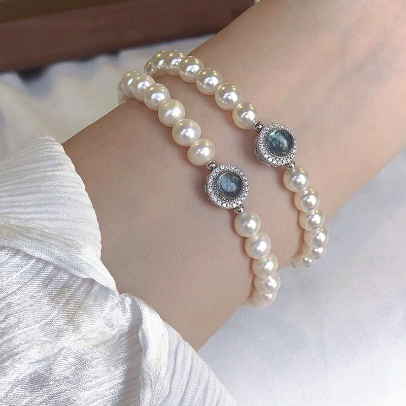 Natural freshwater pearl aquamarine bracelet