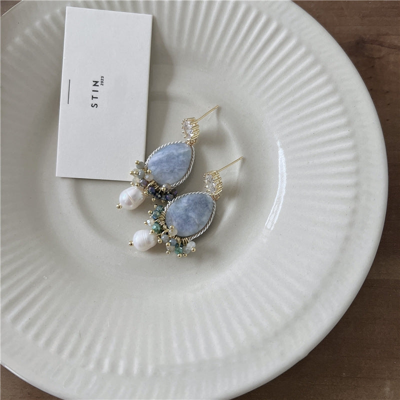 Natural stone pearl crystal earrings