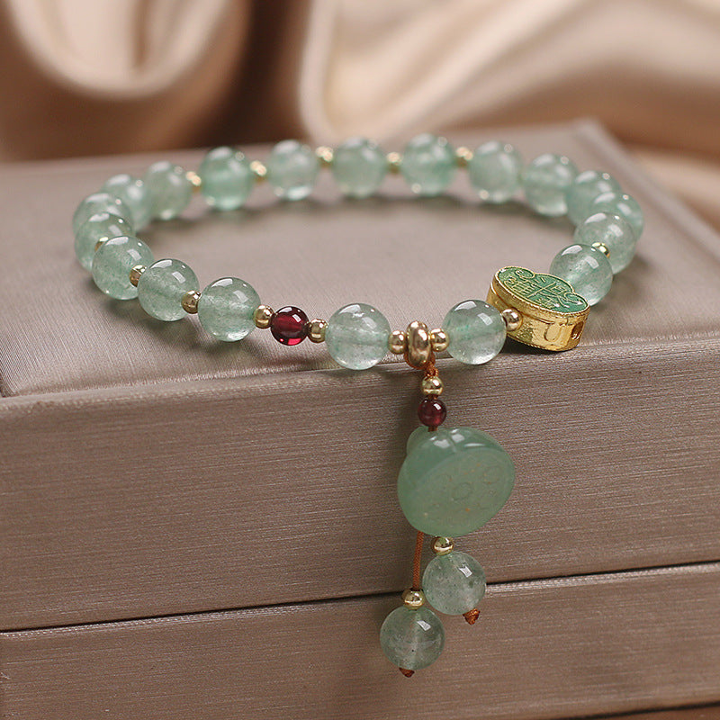 Lotus Flower • Green Strawberry Crystal Bracelet