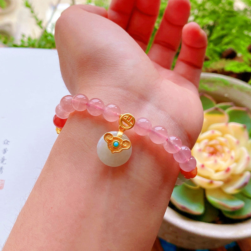 Lucky clasp • Pink crystal jade bracelet