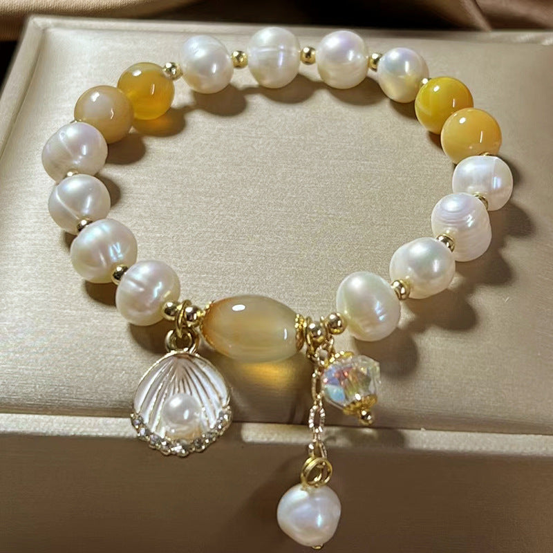 Fritillaria • Natural pearl and agate bracelet