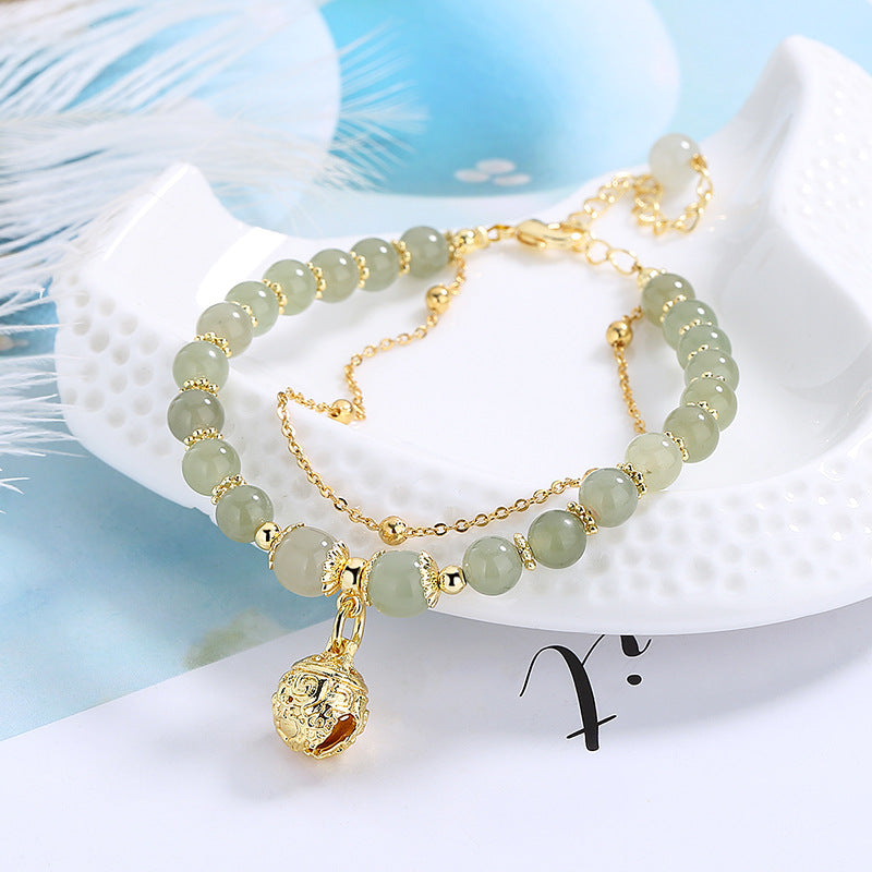 Lucky Bell • Emerald Jade stone bracelet