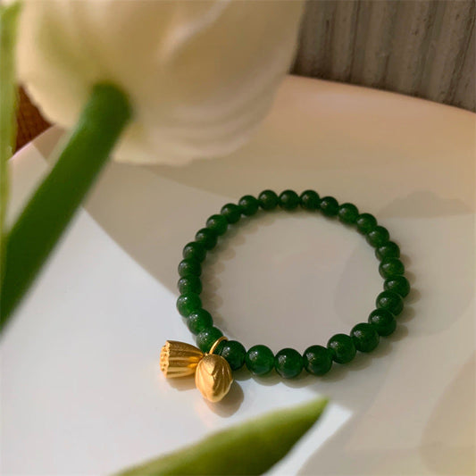 Lotus • Green Chalcedony Sand Gold Bracelet