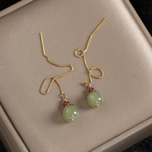 Natural Emerald Jade Stone Tassel Earrings