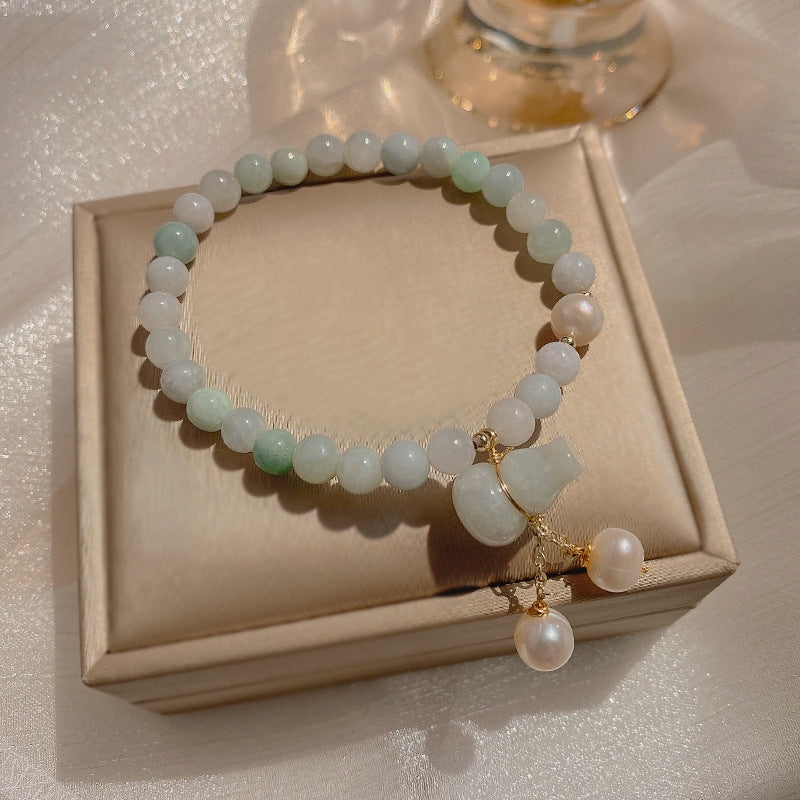 Gourd • Emerald Jade Stone Pearl Bracelet