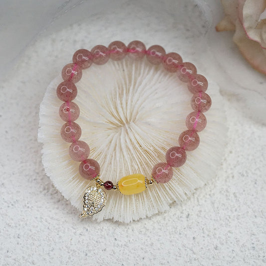 Golden Leaf • Strawberry Crystal Bracelet