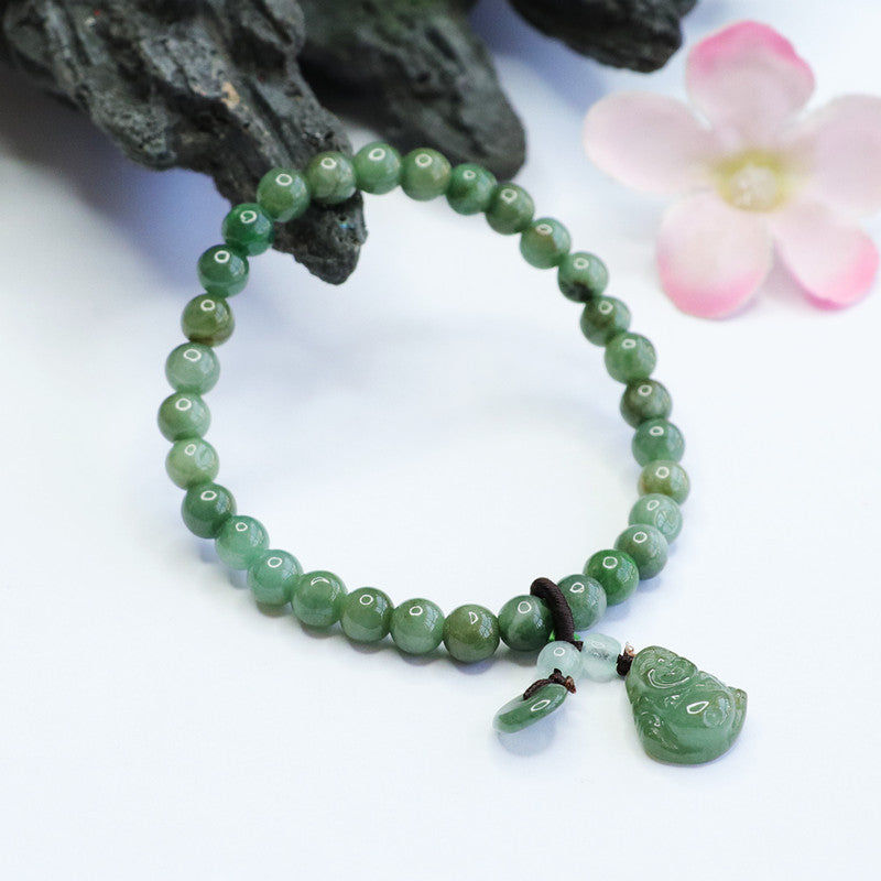 Maitreya Buddha • Natural Emerald Jade stone & Agate Bracelet