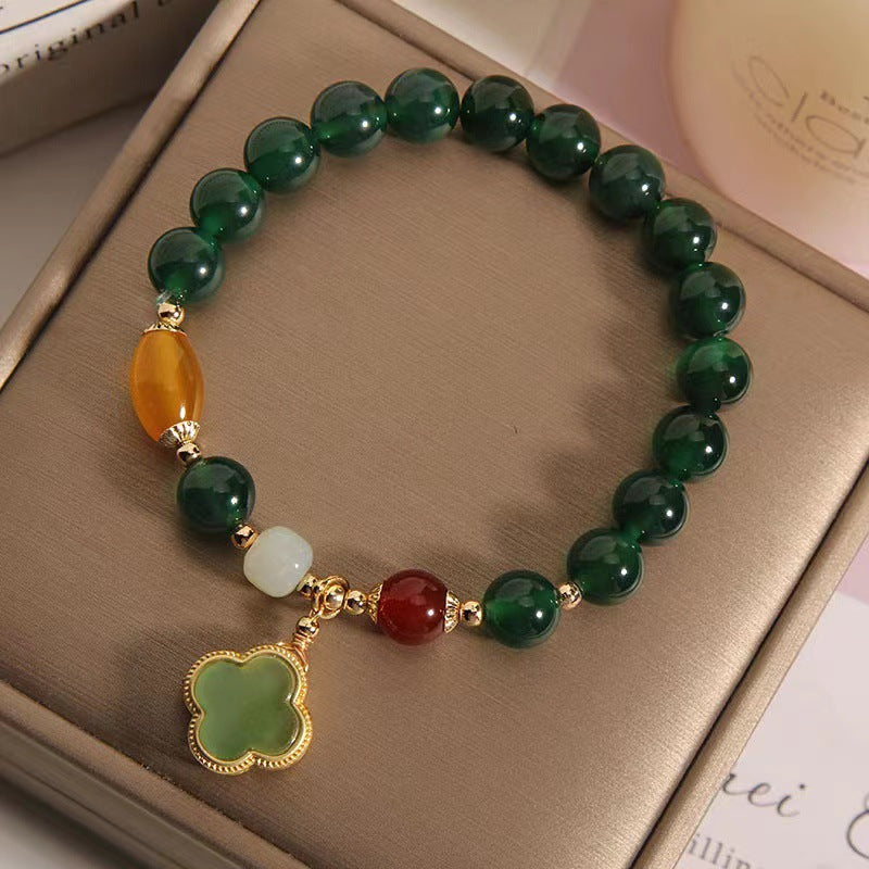 Four Leaf Clover • Green Agate Emerald Jade stone Bracelet