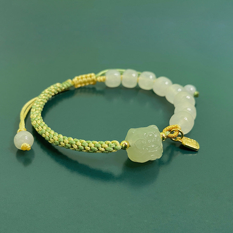 Emerald Jade stone & half braided rope bracelet
