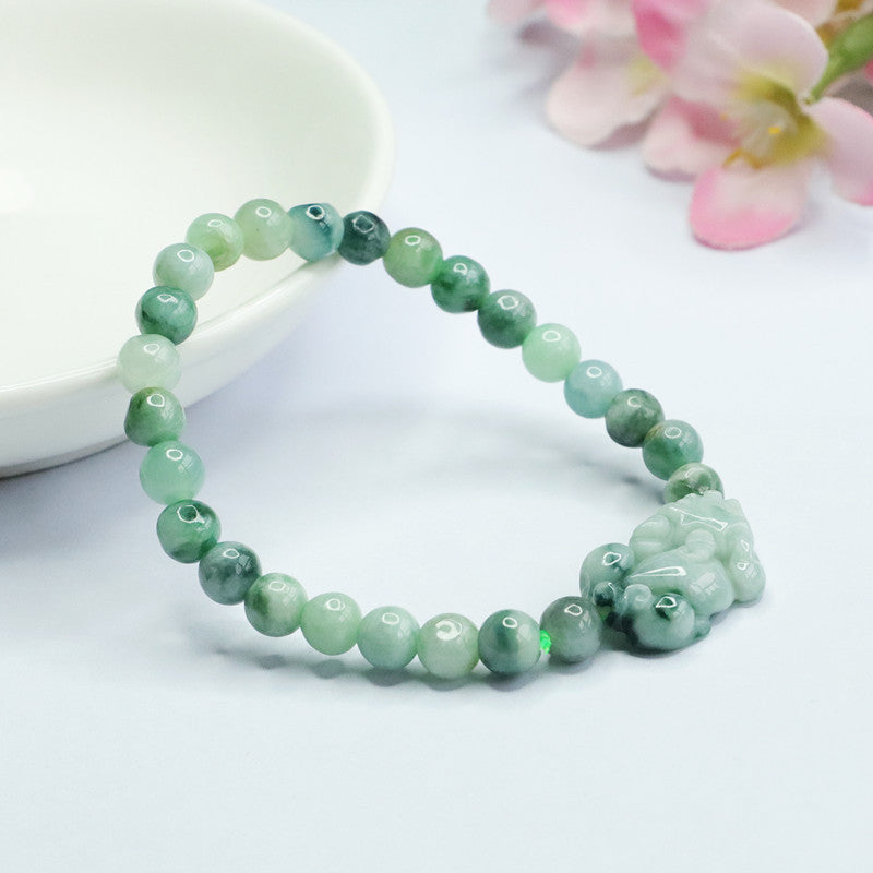 Irregular Round Emerald Jade stone PiYao Bracelet