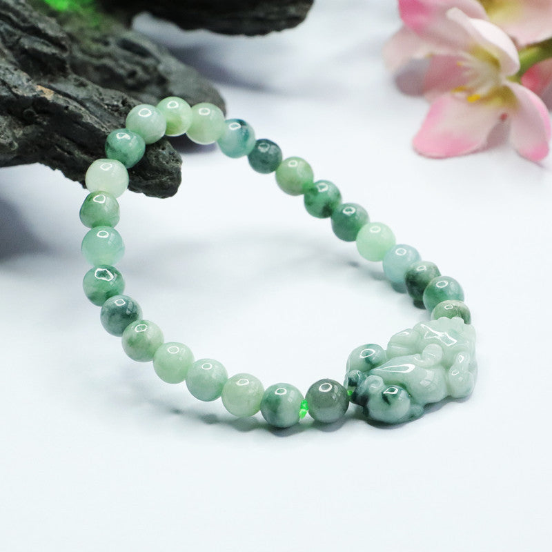 Irregular Round Emerald Jade stone PiYao Bracelet