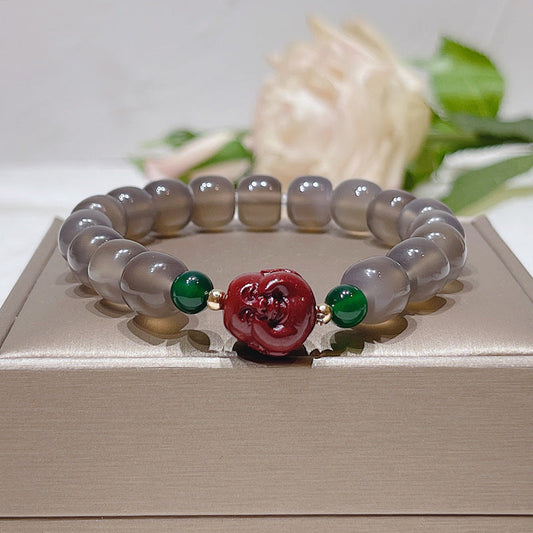 Grey Agate Buddha Head Pendant Bracelet