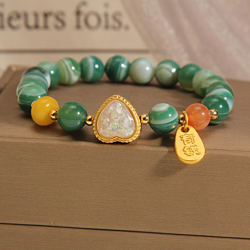 Natural Green Agate & Beeswax Bracelet