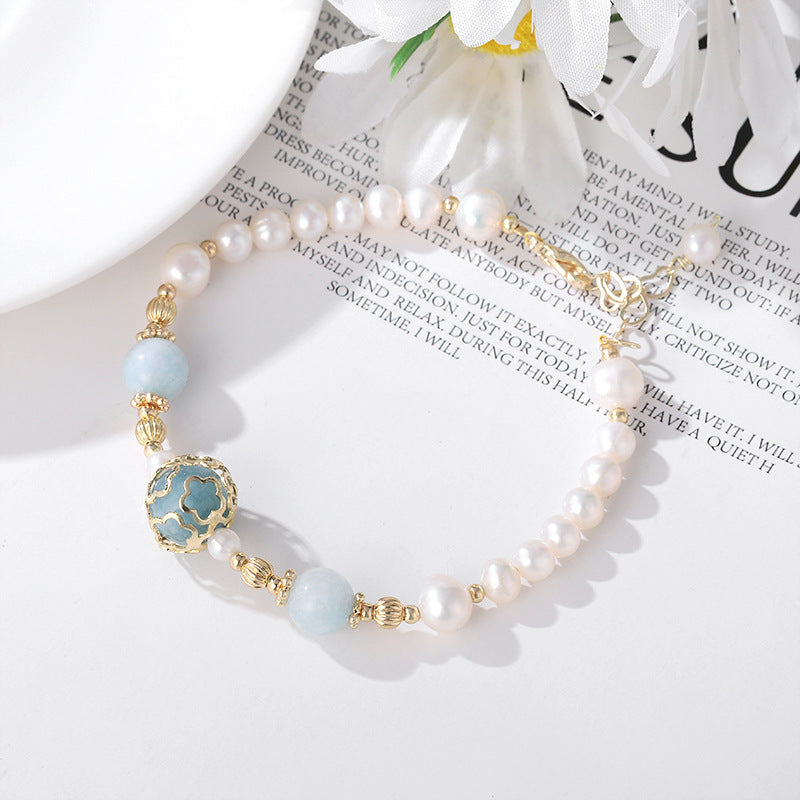 Aquamarine crystal pearl bracelet
