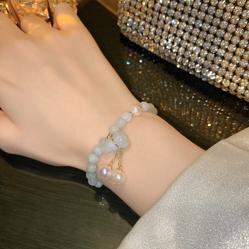 Gourd • Emerald Jade Stone Pearl Bracelet