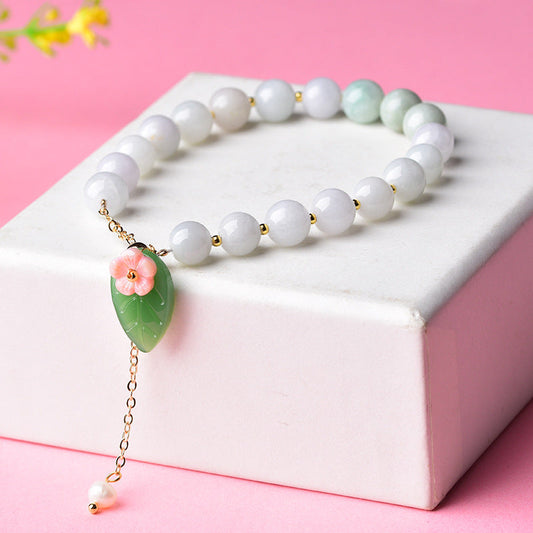 Natural Jade & Green Leaf Bracelet