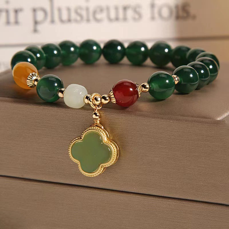 Four Leaf Clover • Green Agate Emerald Jade stone Bracelet