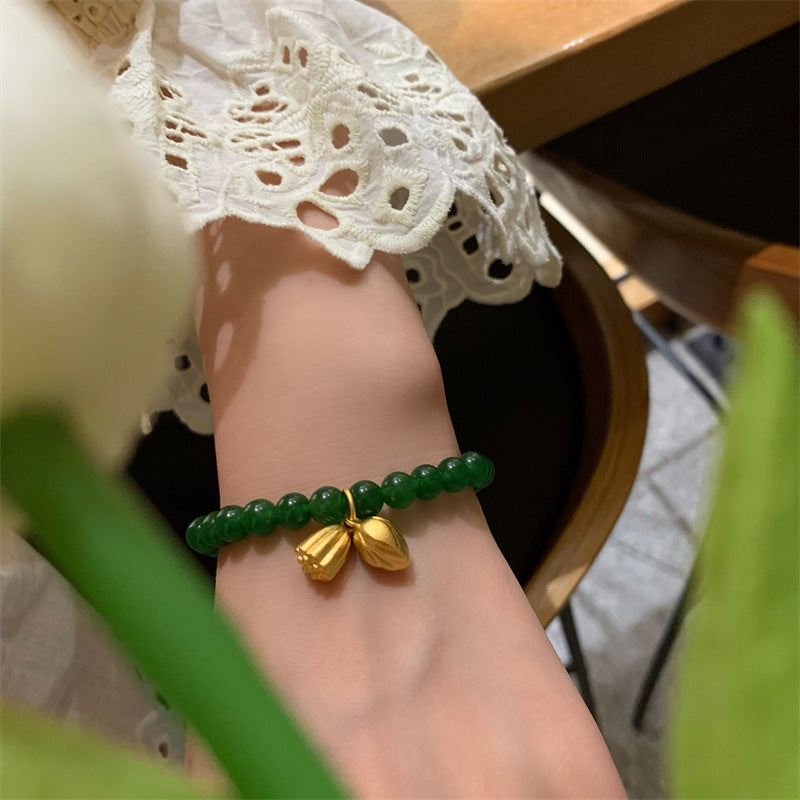 Lotus • Green Chalcedony Sand Gold Bracelet