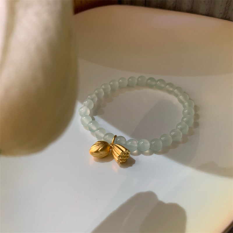 Lotus • Green Chalcedony Sand Gold Bracelet