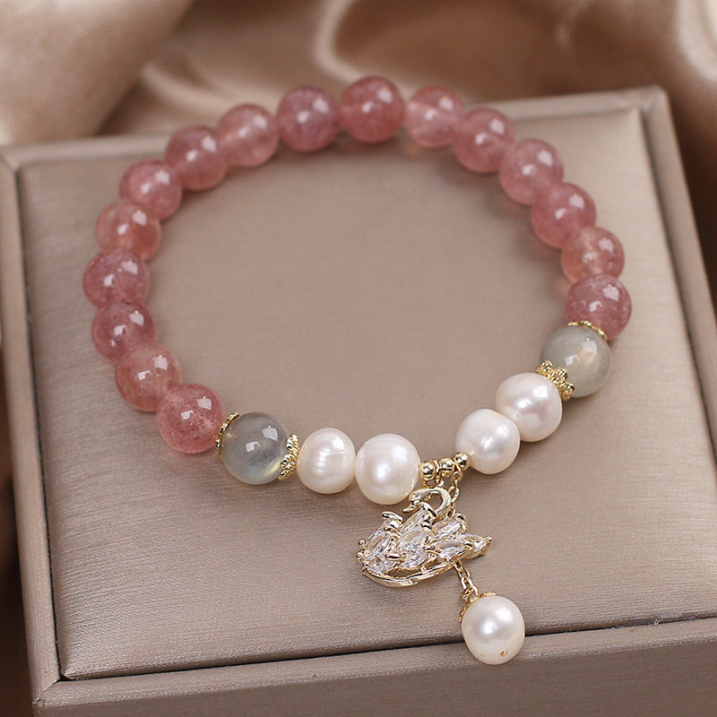 White Swan•Strawberry Crystal Moonstone Bracelet